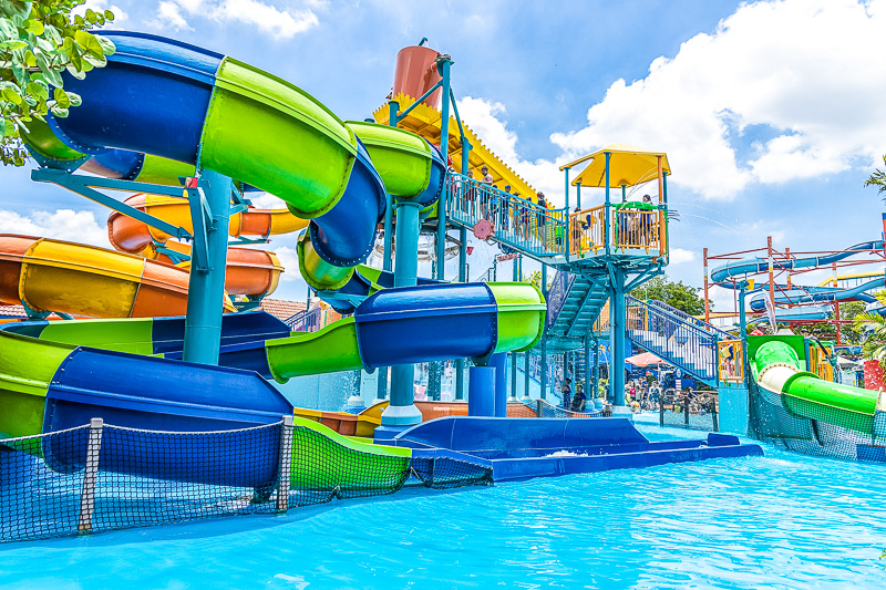 Tunnel Water Slide going into pool at  Siam Amazing Park Water park 