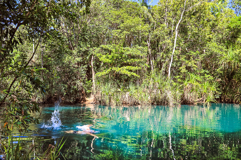 person swimming in waterhole