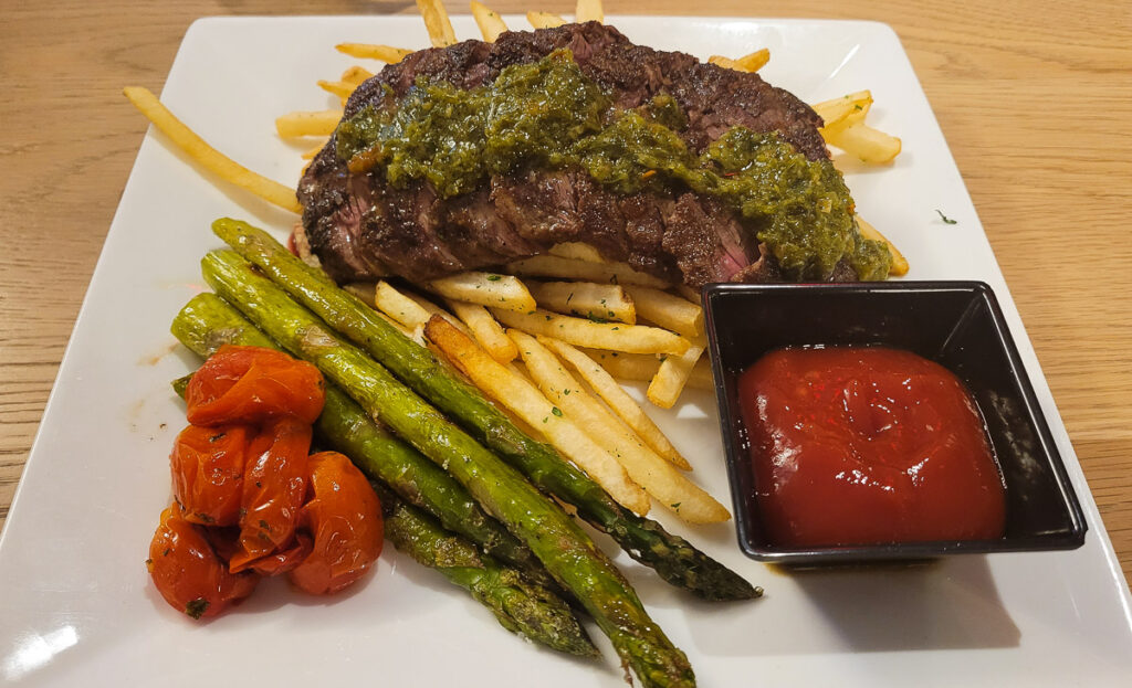 Steak, asparagus, fries