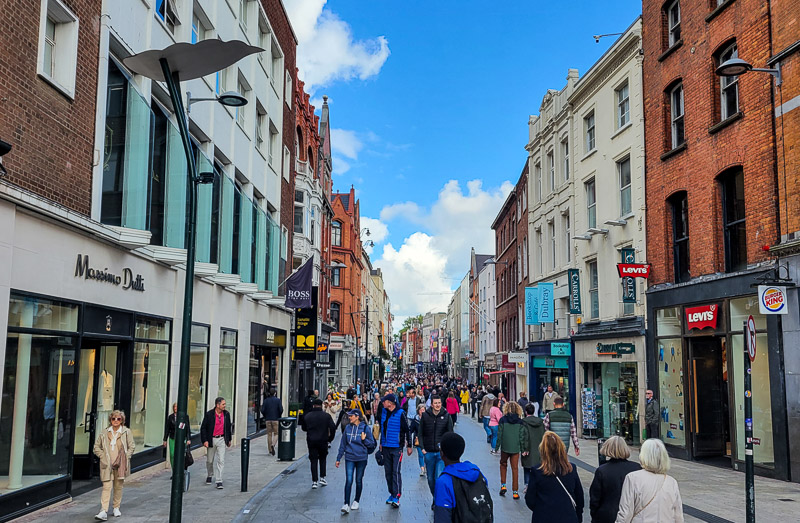 People walking down a pedestrian street in Dublin