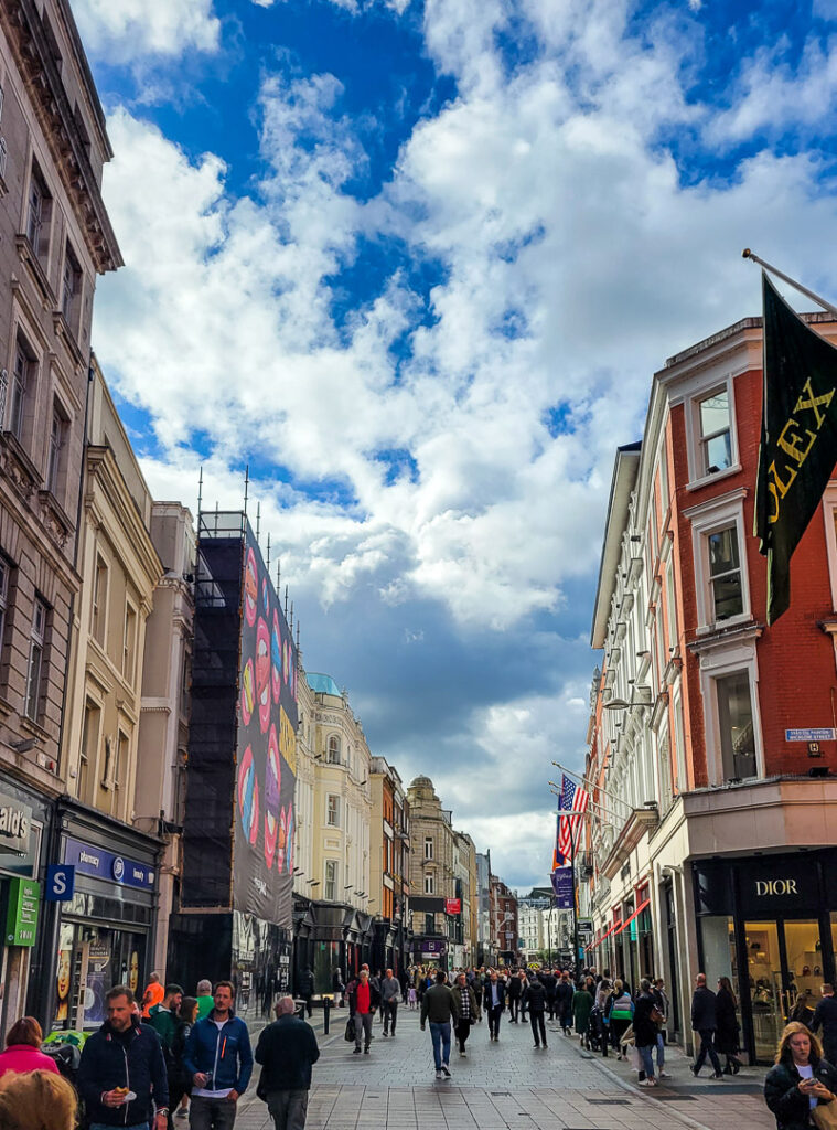 People walking down a pedestrian street in Dublin