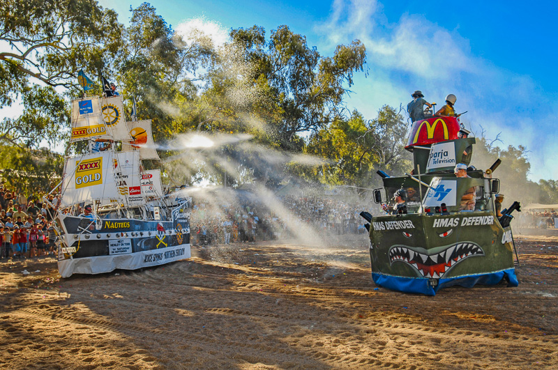 ships racing on dry creek bed at Henly on Todd regatta