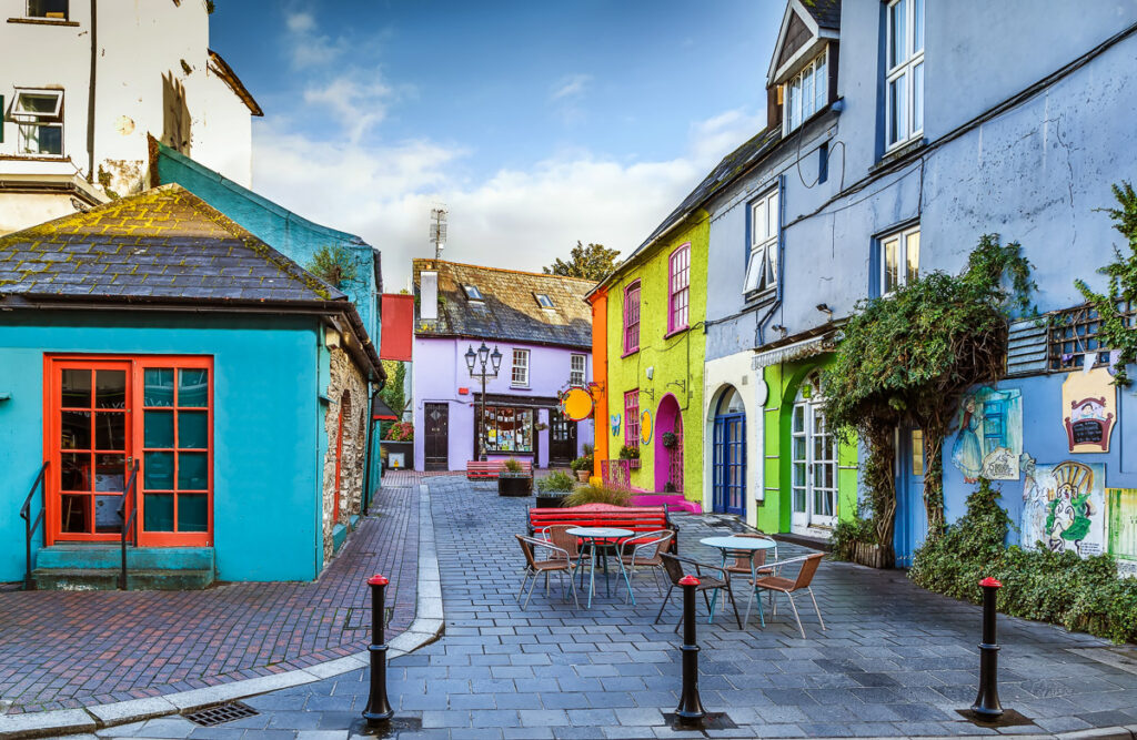 Colorful shops fronts in the town of Kinsale, Ireland