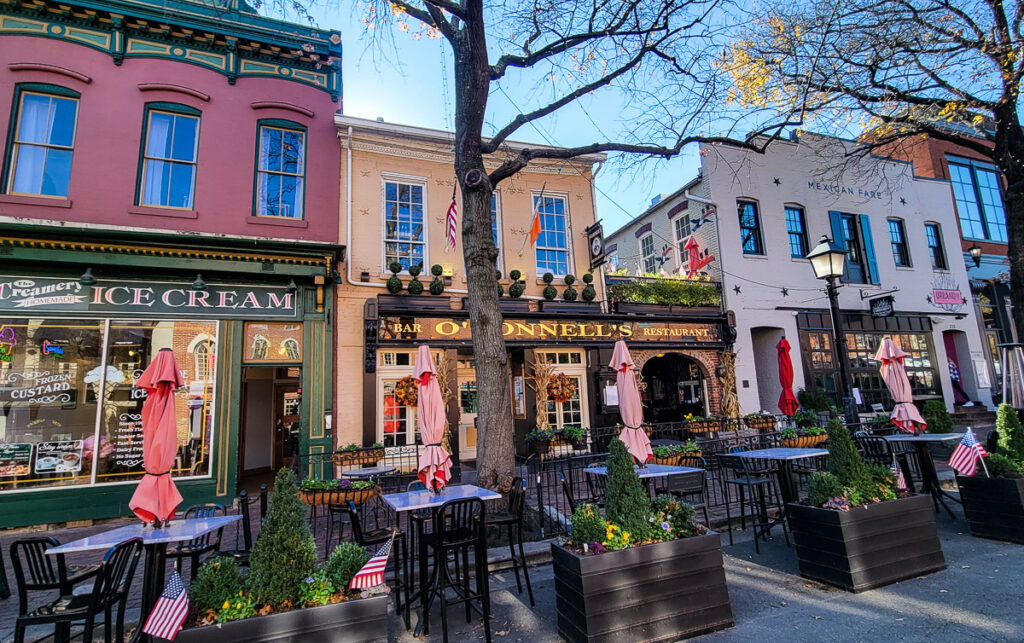 Store fronts in a downtown street