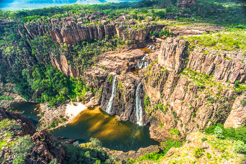 Twin Falls viewed from above during a helicopter tour