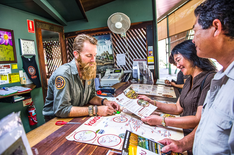 Visitors planning for their Kakadu trip at the Bowali Visitor Centre