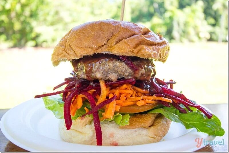 Emu burger on plate