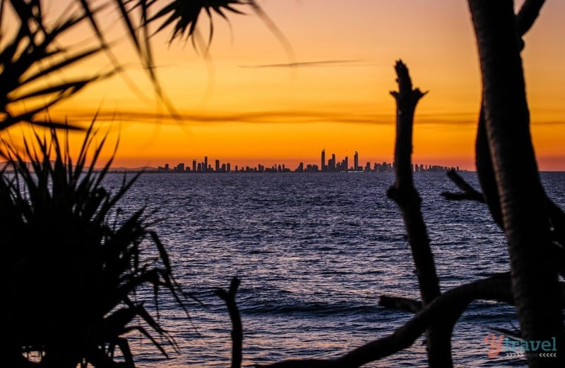 view of surfers paradise skyline at Sunset 