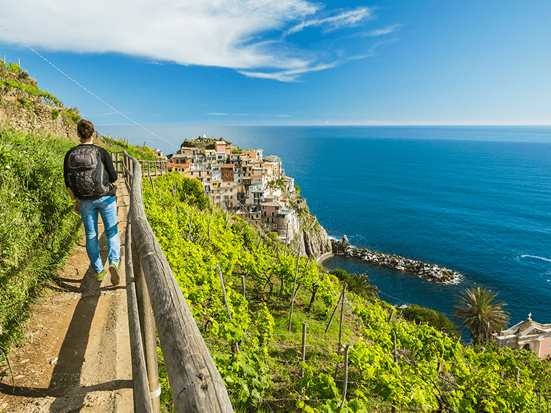 person hiking on path to Manarola 