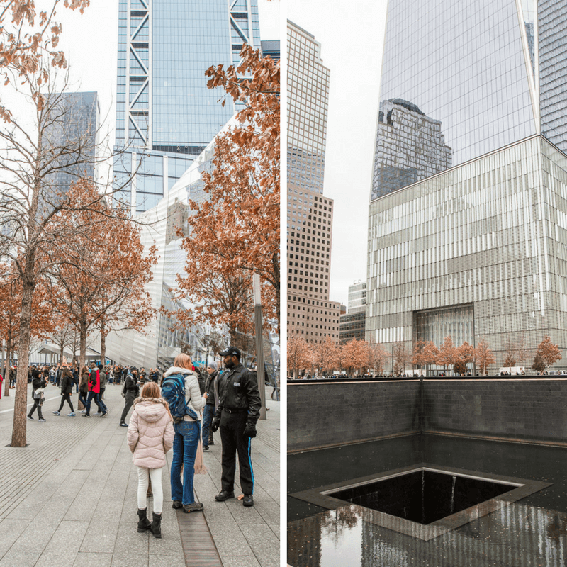 people standing at the 911 memorial