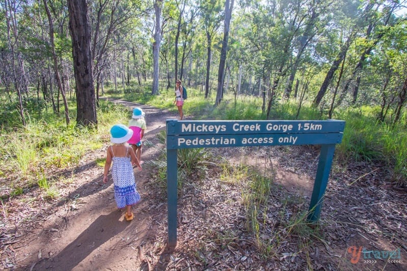 A sign in front of a wooded area