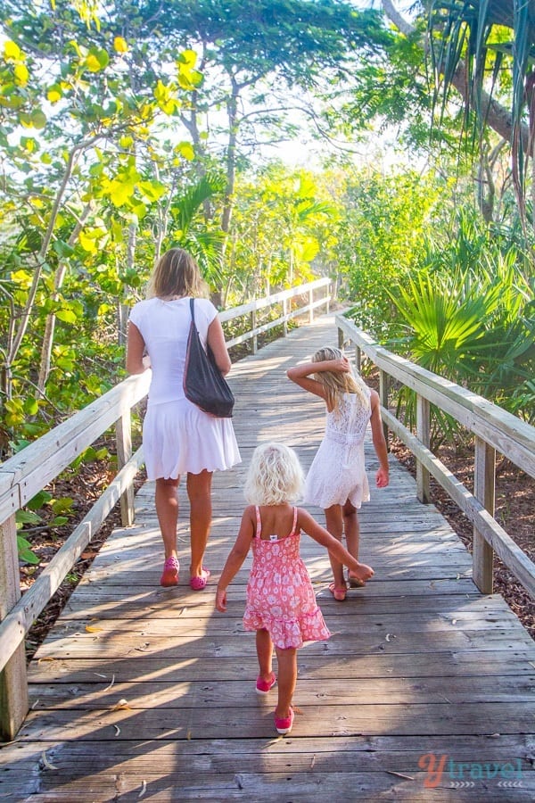 people walking on a board walk