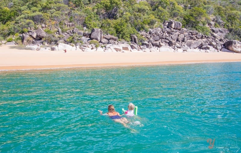 woman and girl swimming in water Hungtingfield Bay