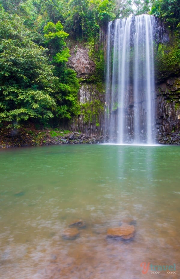 Millaa Millaa Falls spilling over rocks and jungle landscape