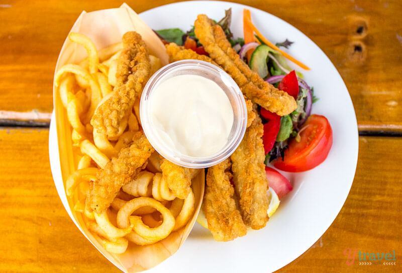 plate of calamari and chips