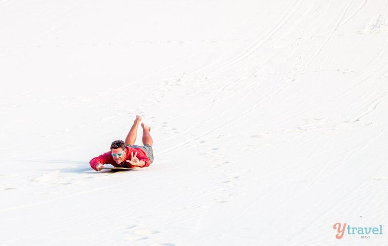 Sand Tobogganing on Moreton Island, Queensland, Australia