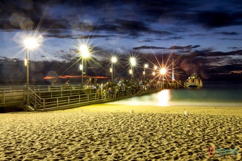 people standing on pier for Dolphin feeding 