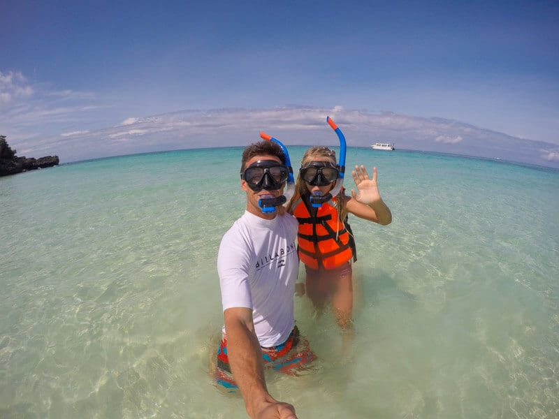 man and girl wearing snorkels at Punta Bunga Beach Boracay 