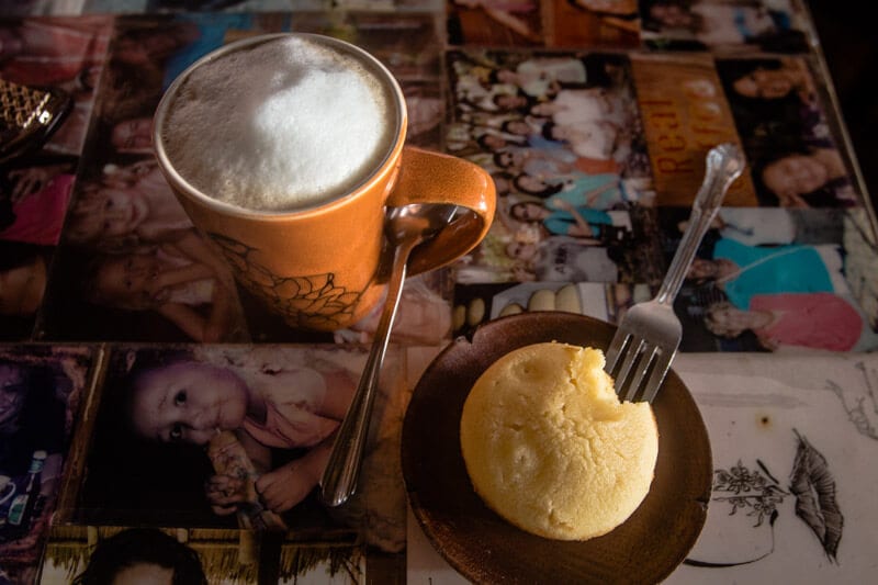 Coffee and food on a table