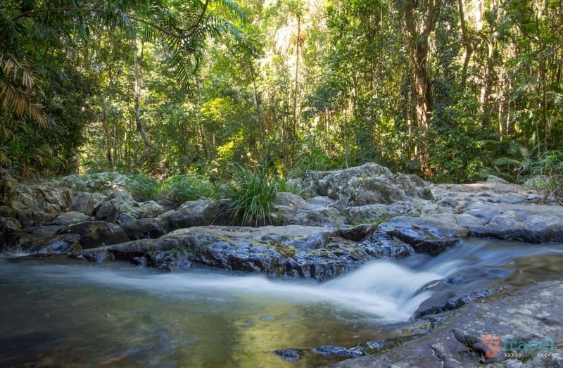 a small waterfall in a river