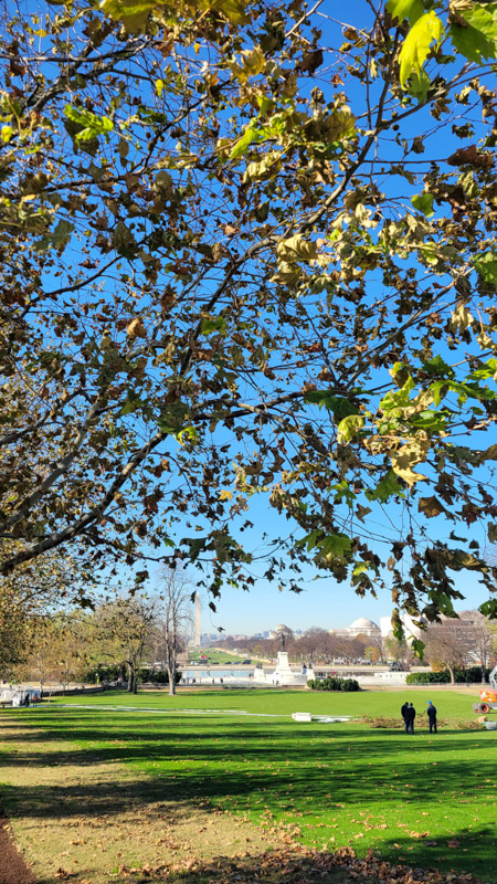 View of Washington monument in the distance from the US Capitol lawn