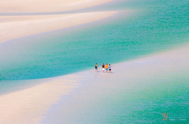 people walking on sannd banks 