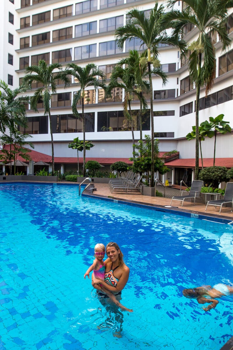 woman and child in swimming pool York Hotel 