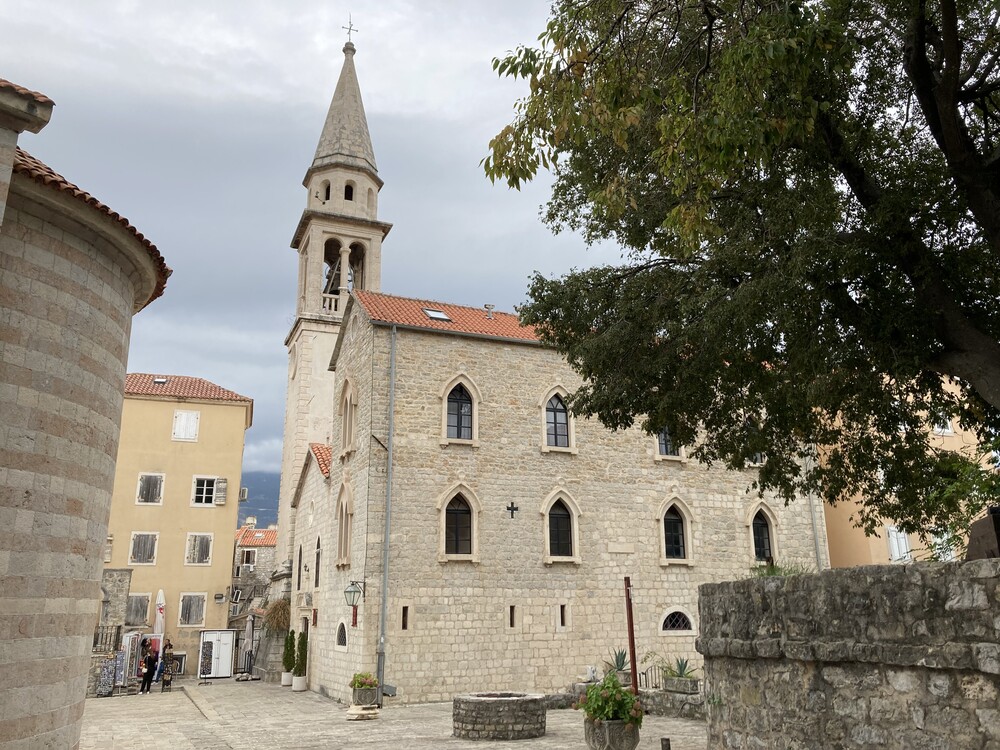 stoned church in village