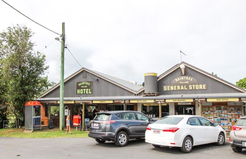 cars parked out the front of the Daintree River Hotel