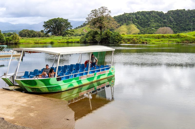 A small boat in a body of water