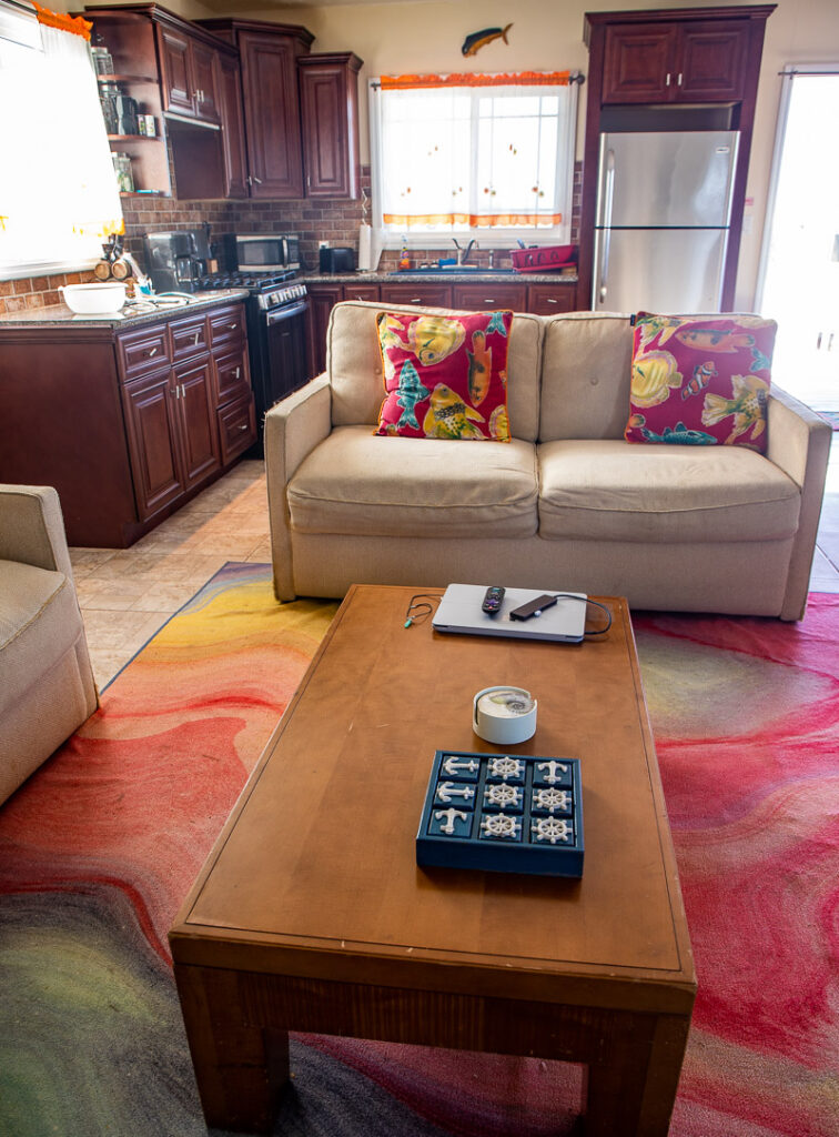 Coffee table and couch inside a villa