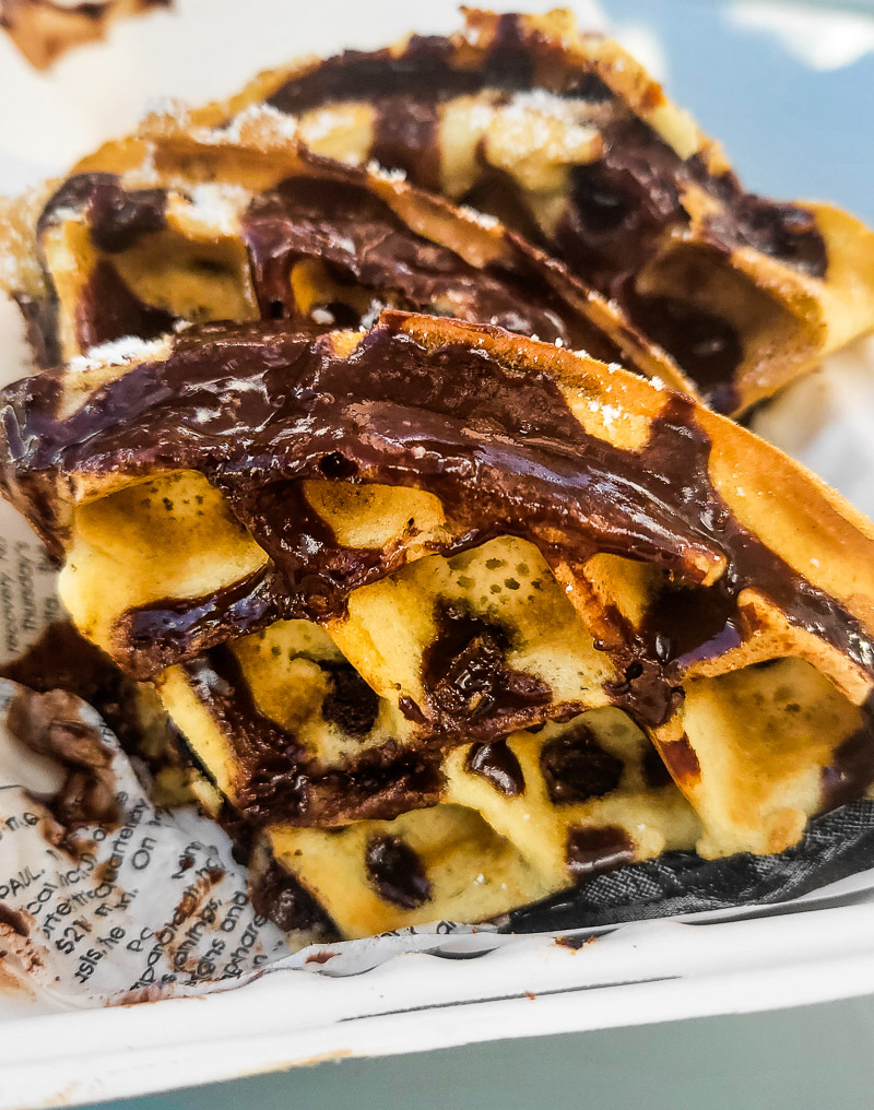 Waffles with chocolate sauce