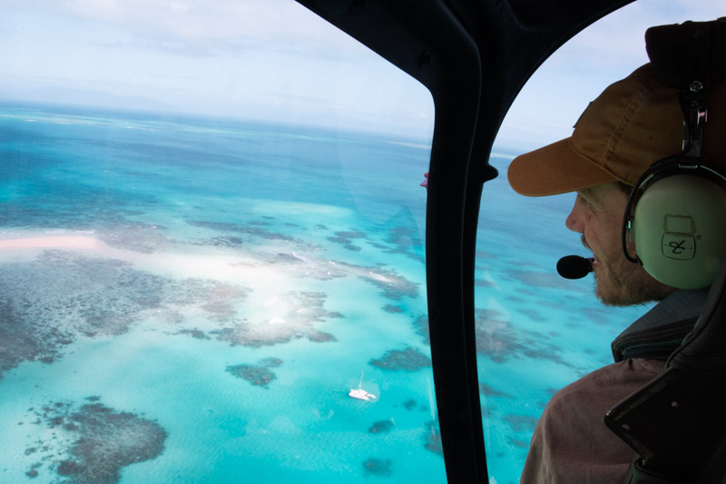 Man enjoying the views of the Great Barrier Reef, while on a scenic flight to Vlasoff Cay