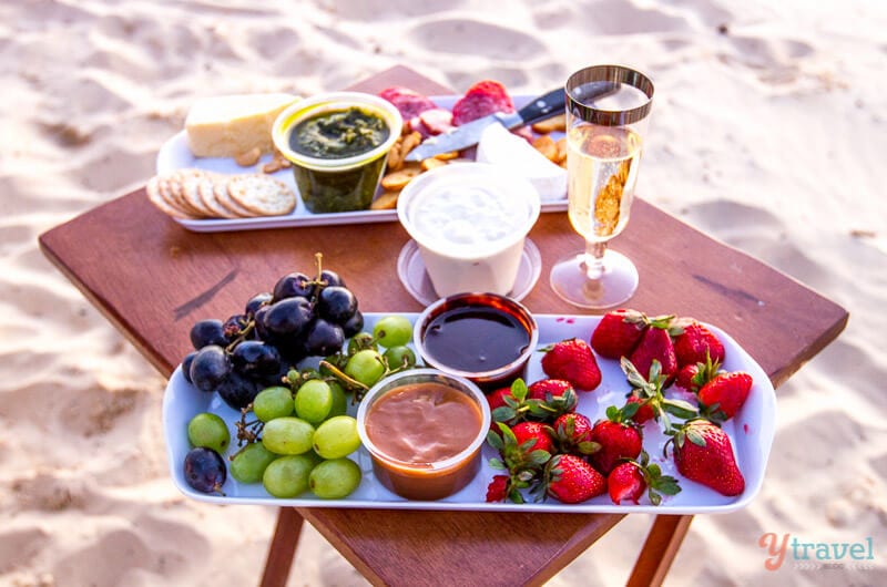 plates of food on the beach