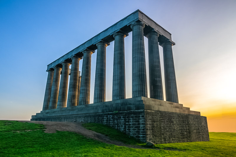 Colums on the national monument at sunset