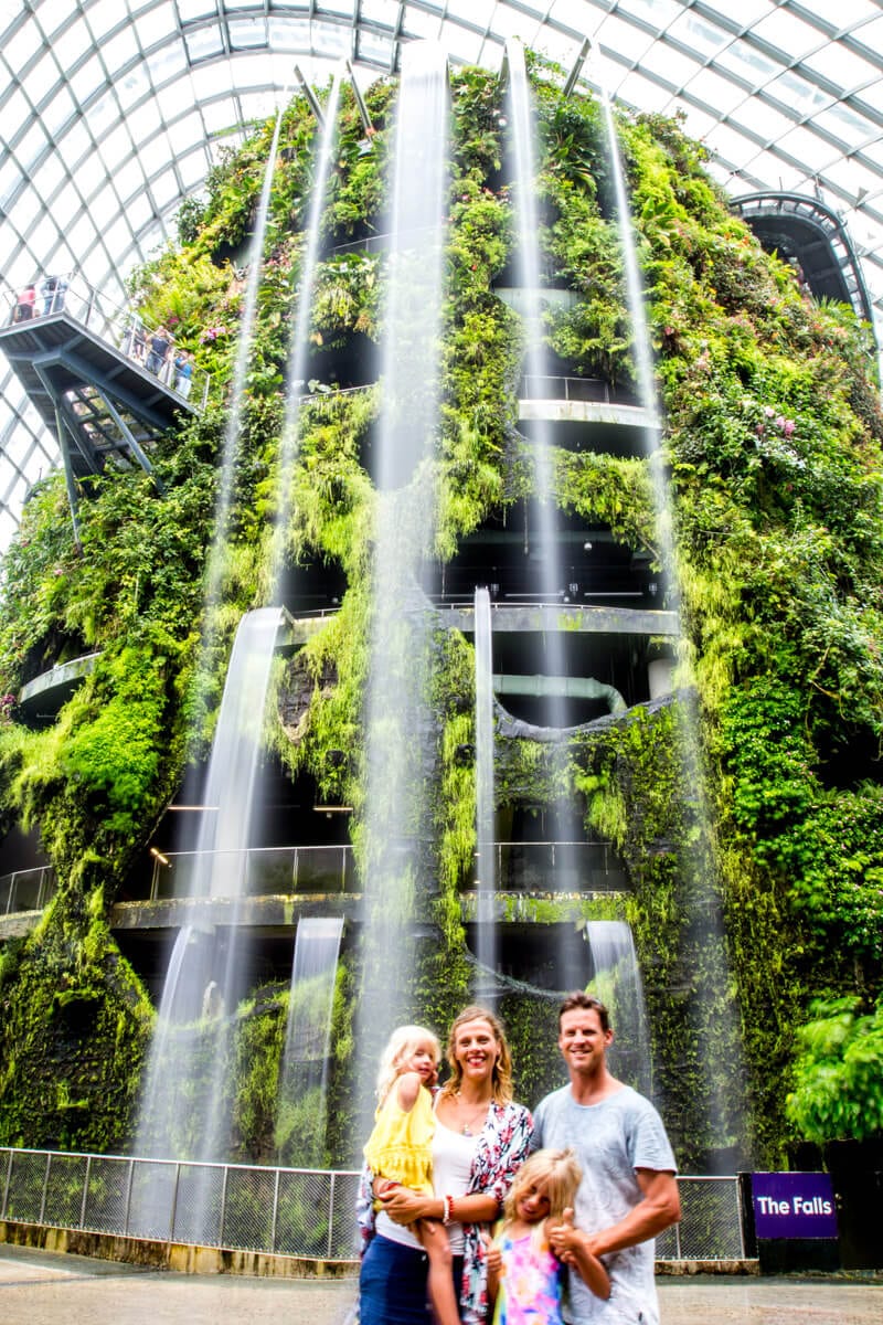 waterfall inside Cloud Forest at Gardens by the Bay