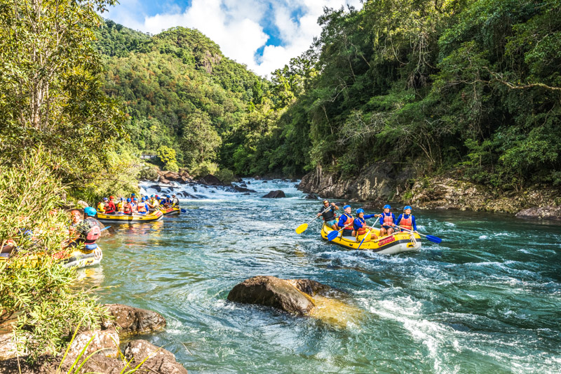 Guests starting their white water rafting adventure, down the Tully River