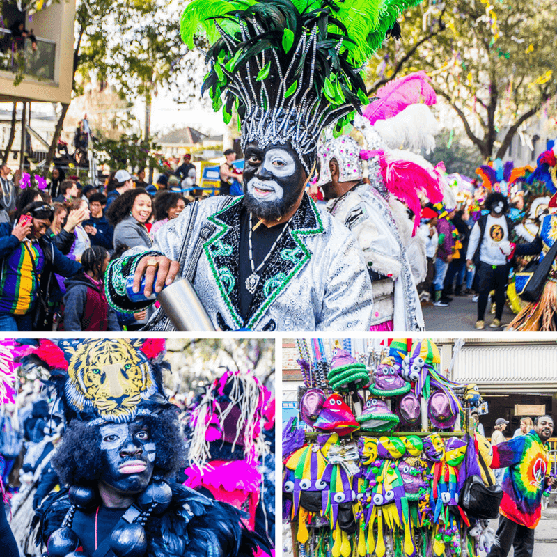 colorful costumes in the Zulu Parade at Mardi Gras