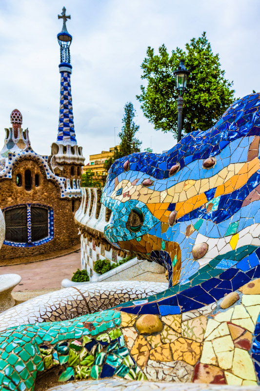 Dragon salamandra of gaudi mosaic in park guell