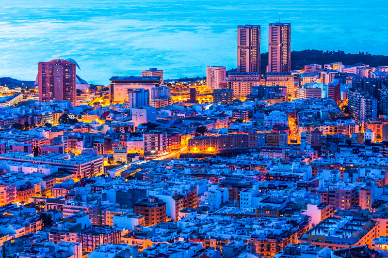 Panorama of Santa Cruz at night