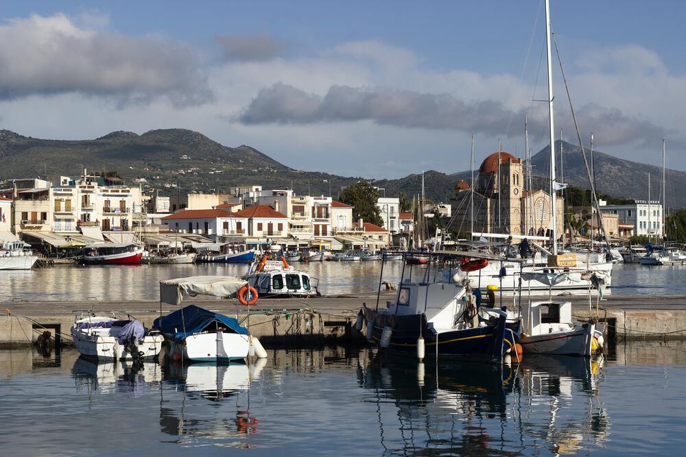 boats on harbour in Aegina