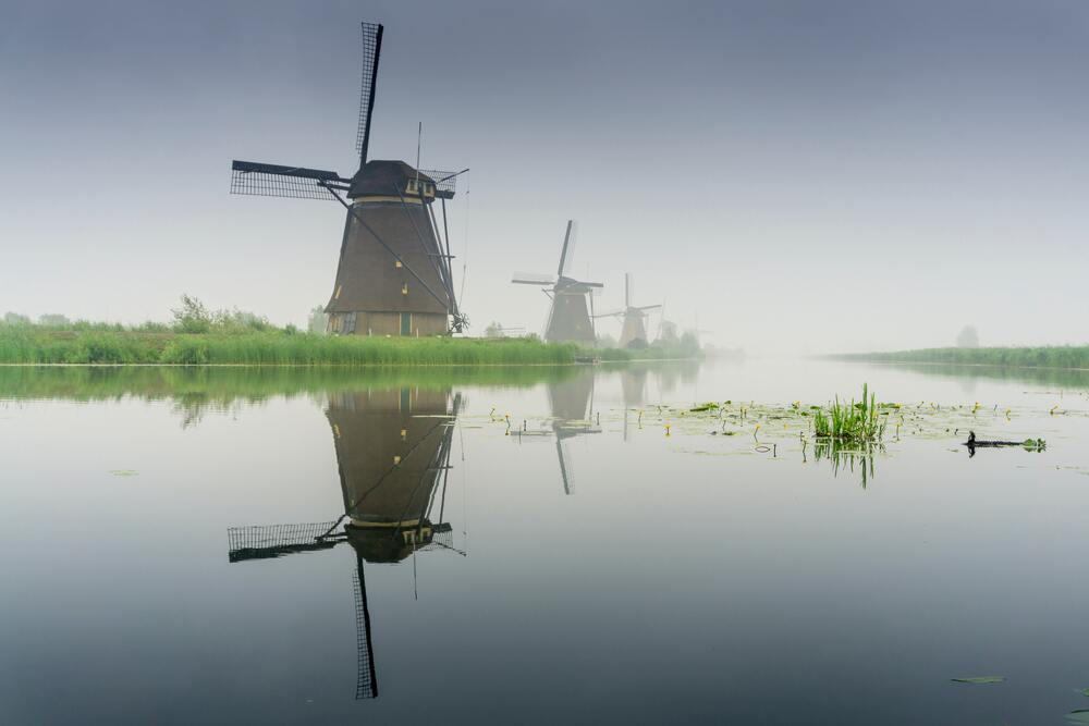 Kinderdijk's windmills on the water