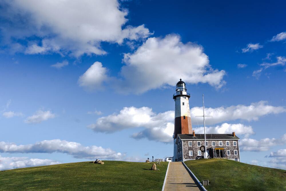 lighthouse and cottage on the hill in montauk
