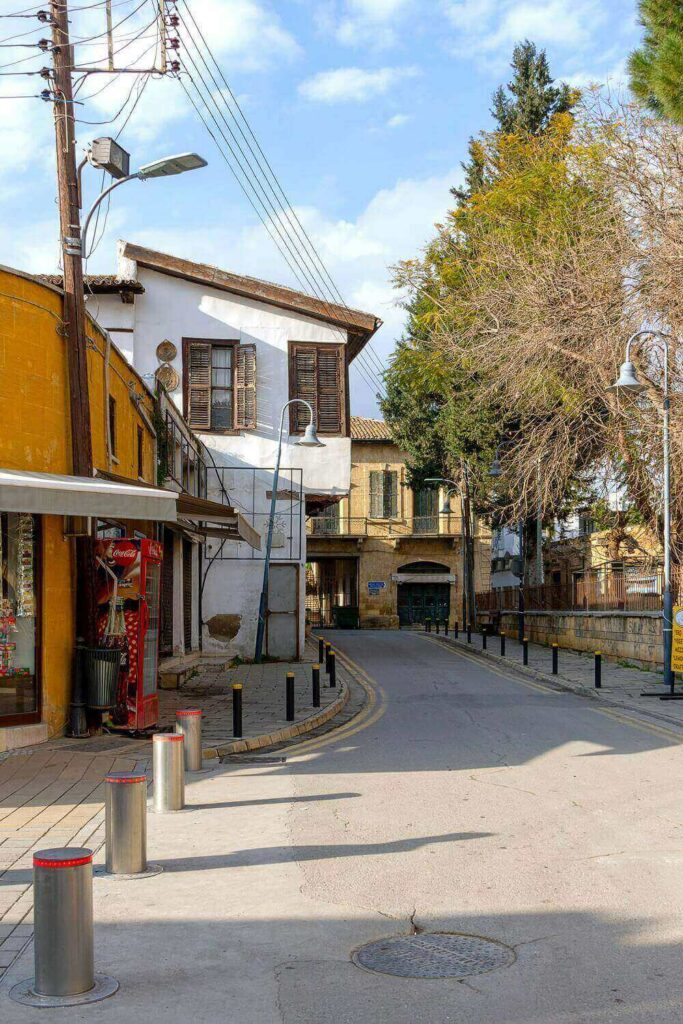 old buildings on side of street in village