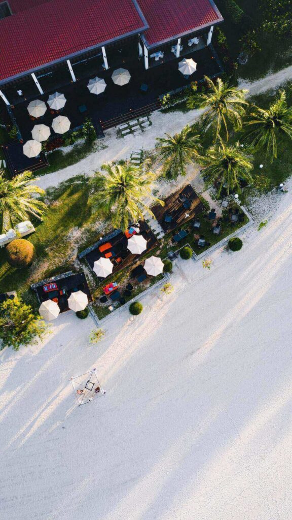 Aeriel view of beach umbrellas aon beach