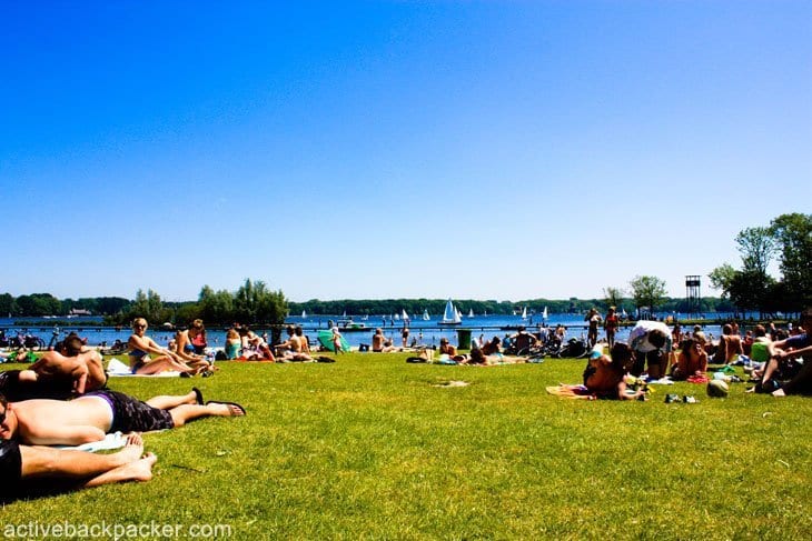 People picnicking on the grass at Kralingse Plas Rotterdam