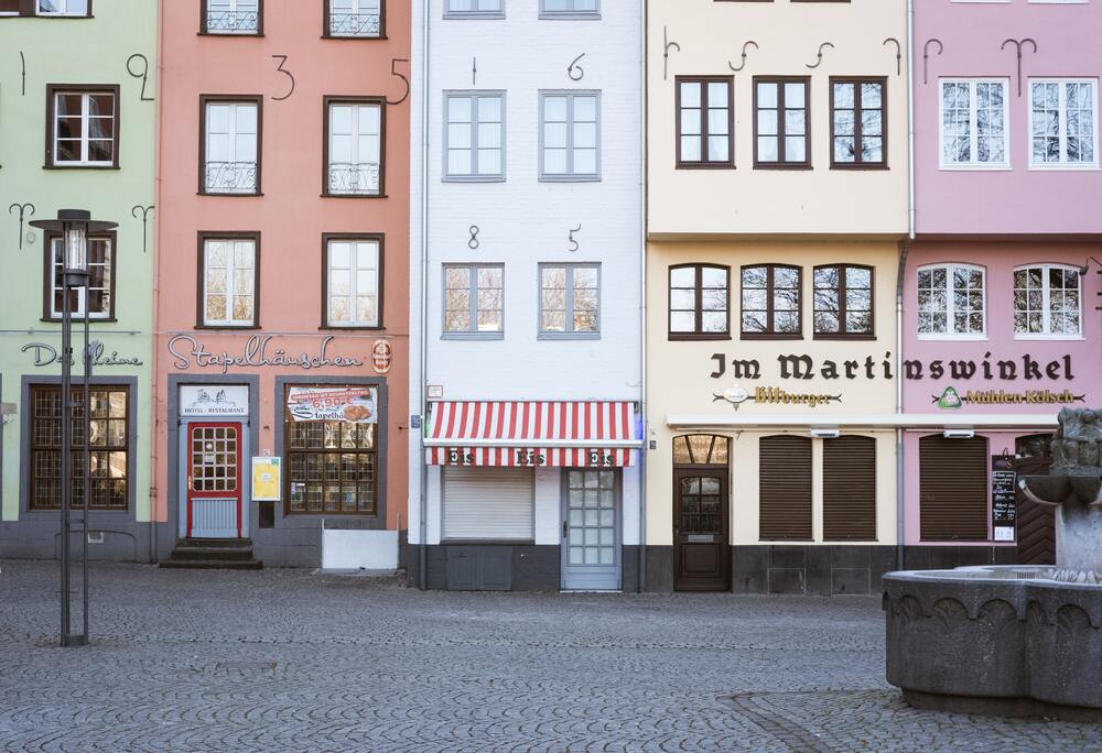 colorful row buildings on plaza