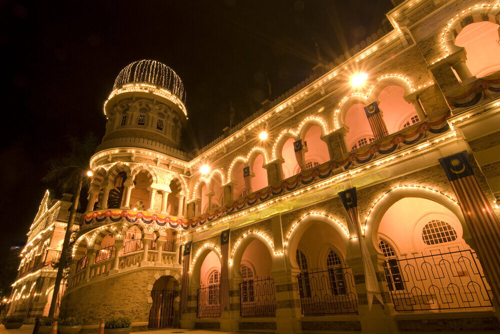 building lit up at night