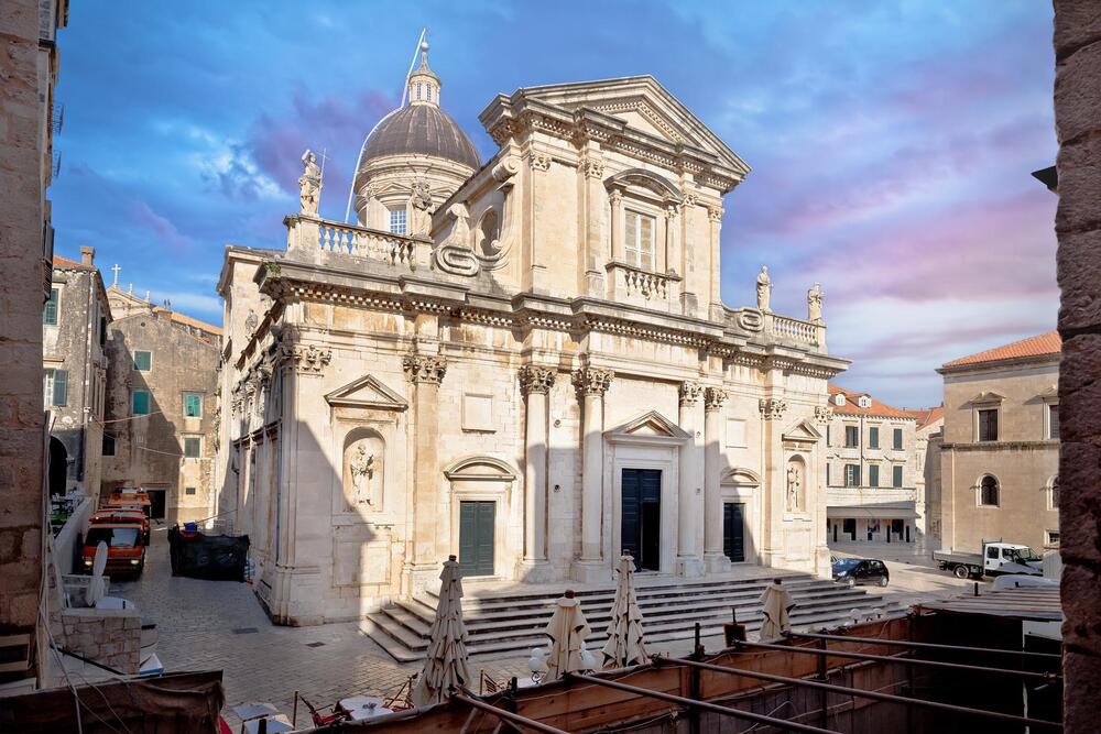 Virgin Mary cathedral and Dubrovnik stone street architecture