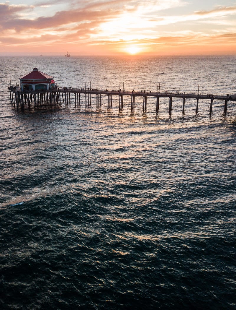 sunset over Huntington beach pier